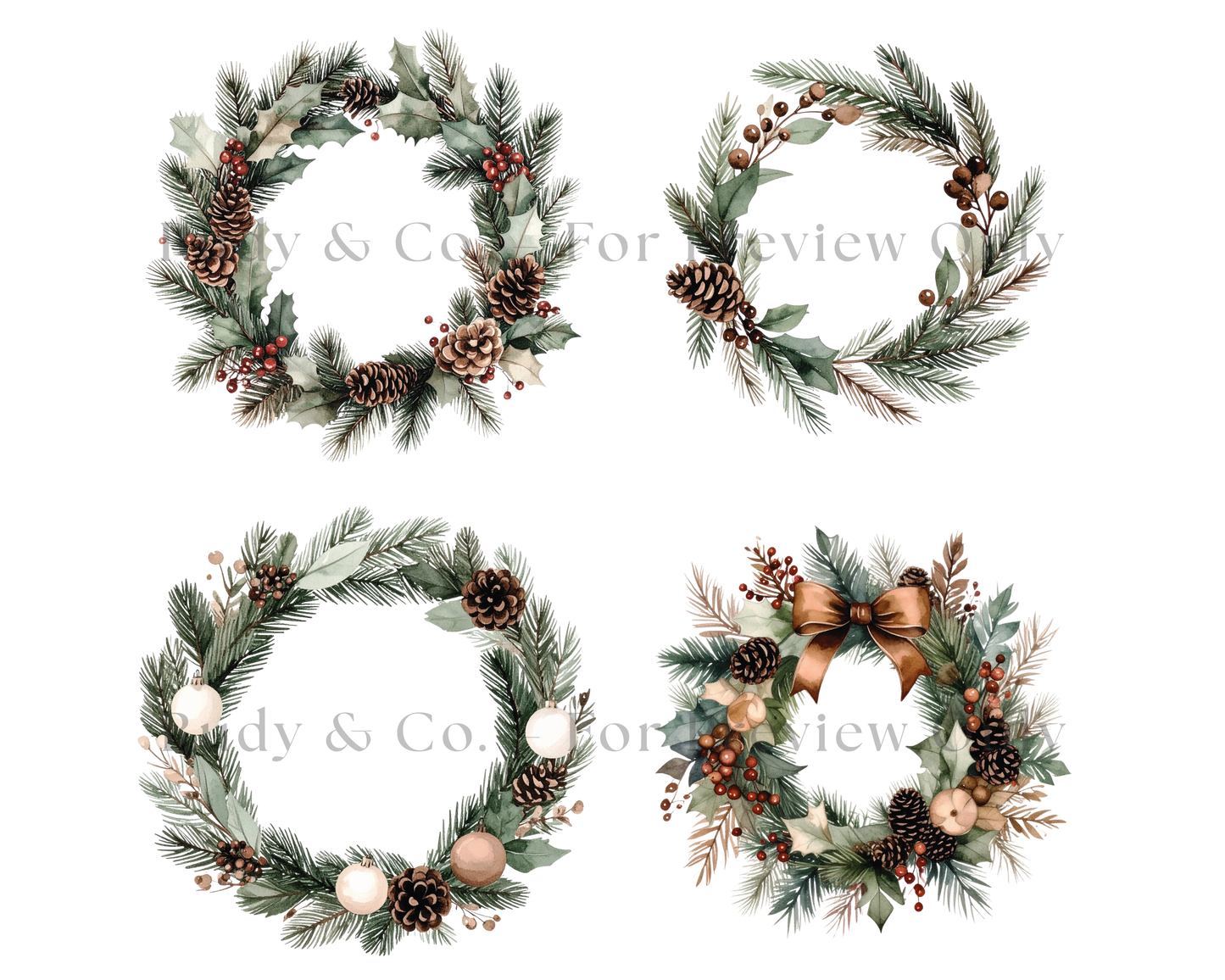 Earthy Christmas Wreaths - Clip Art Set