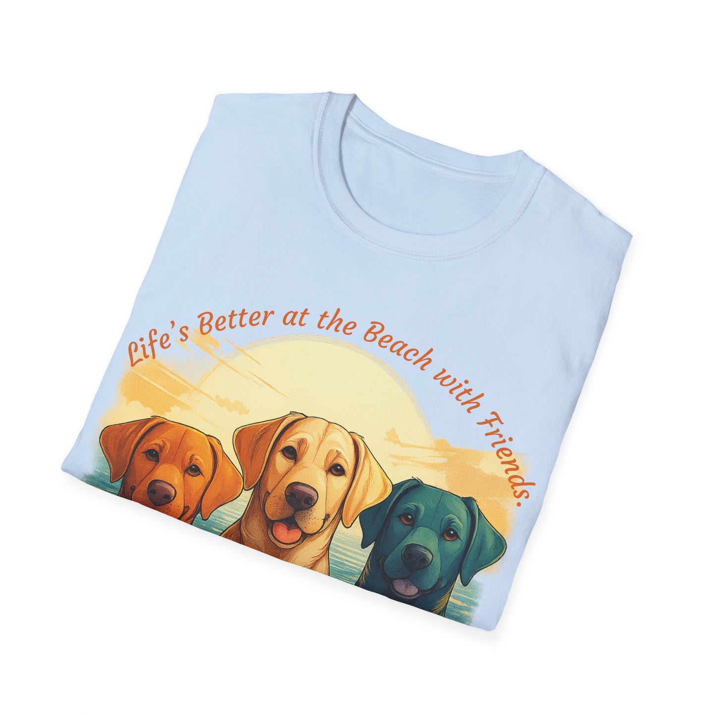 Life’s Better at the Beach with Friends – Labrador Trio Graphic Tee, 100% Cotton, Unisex Fit