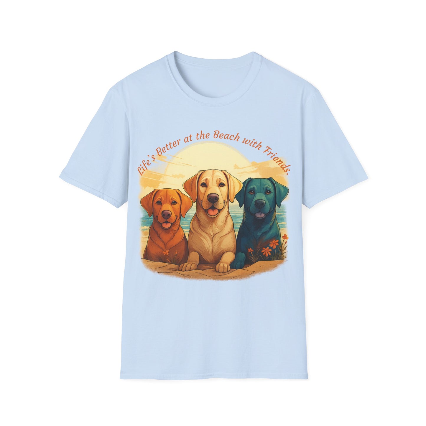 Life’s Better at the Beach with Friends – Labrador Trio Graphic Tee, 100% Cotton, Unisex Fit