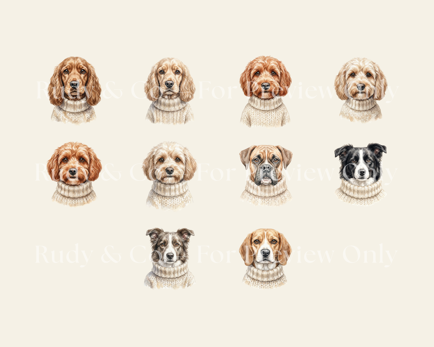 Cozy Dogs Portrait Collection Clip Art - 34 PNGs
