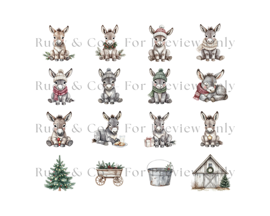 Winter Donkeys Clip Art Set — Cozy Cottage Christmas Collection