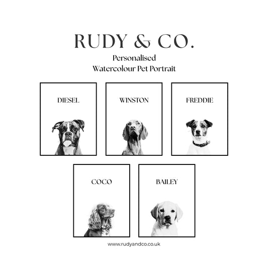 Custom Black & White Pet Portrait | Minimalist Digital Wall Art | Personalised Pet Print with Name | Rudy & Co.