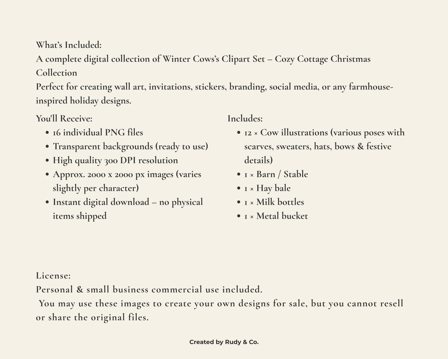 Winter Cows Clip Art Set — Cozy Cottage Christmas Collection