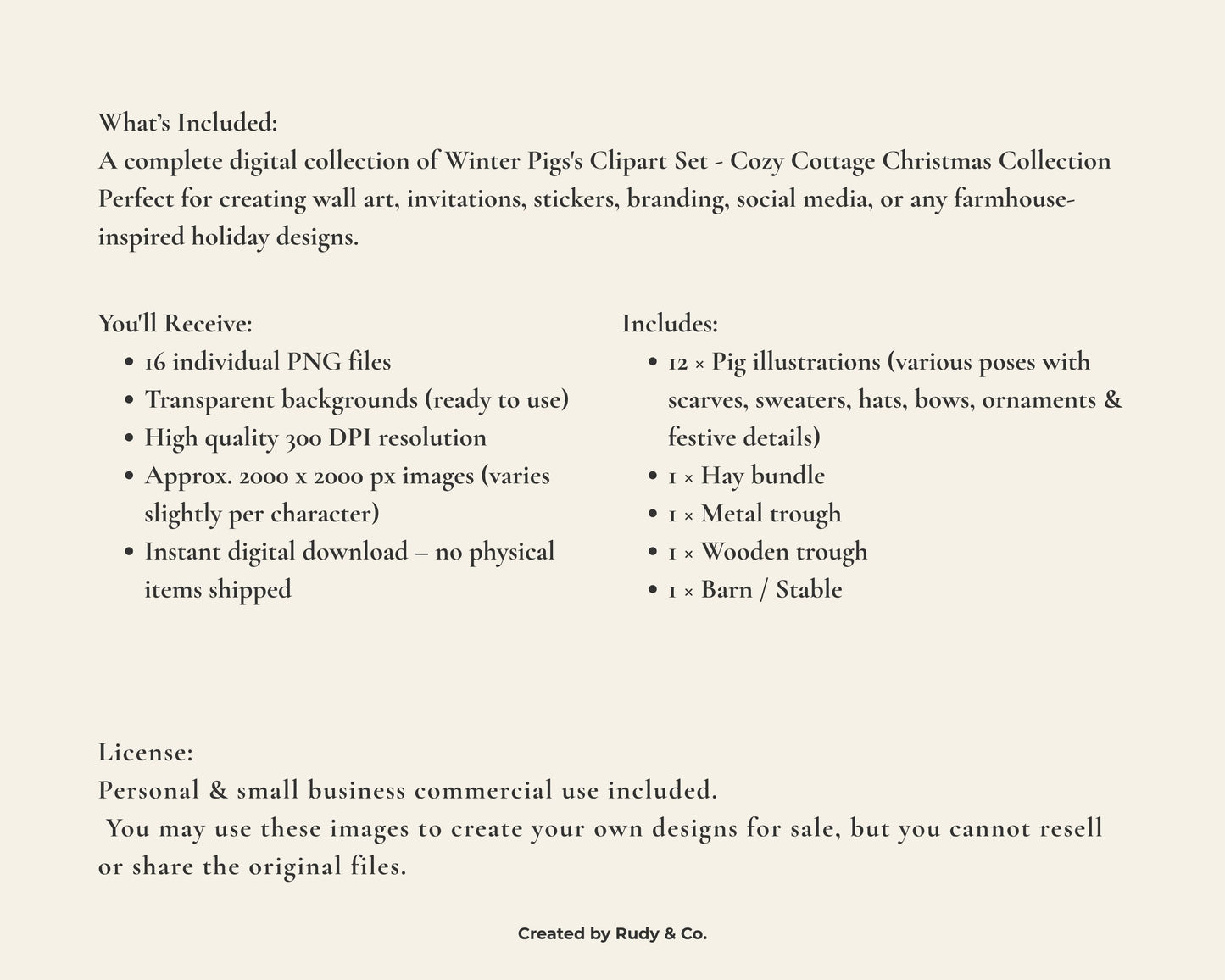 Winter Pigs Clip Art Set — Cozy Cottage Christmas Collection