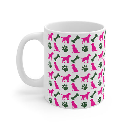 Hot Pink & Forest Green Breed Pattern Coffee Mug