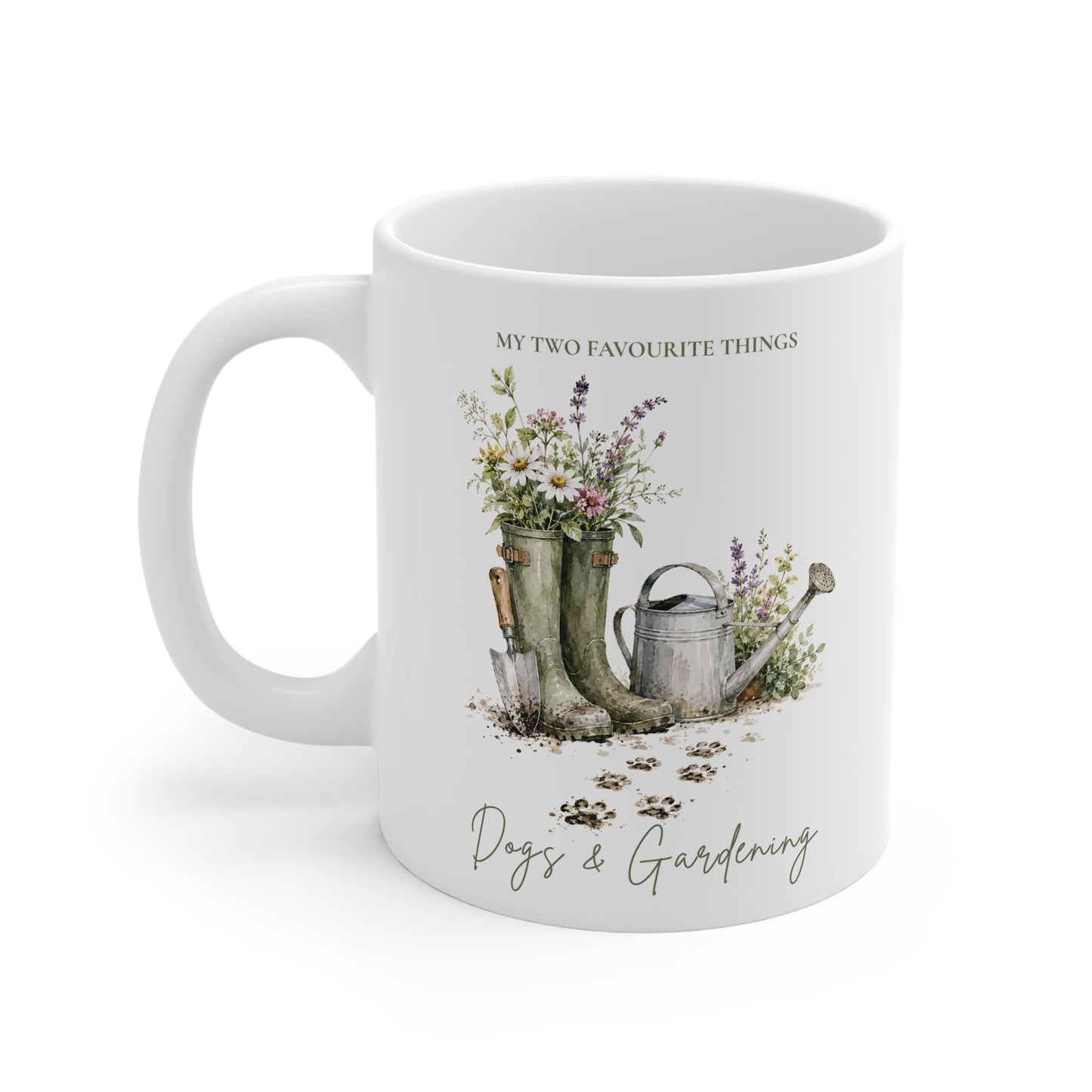 My Two Favourite Things: Dogs & Gardening Mug – Watercolour Wellies & Wildflowers Design