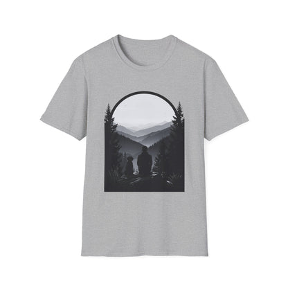 Man and Dog Mountain View T-Shirt – Outdoor Adventure Design