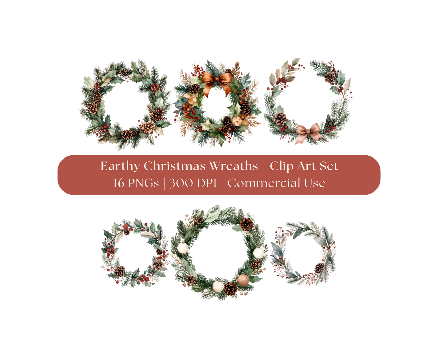 Earthy Christmas Wreaths - Clip Art Set