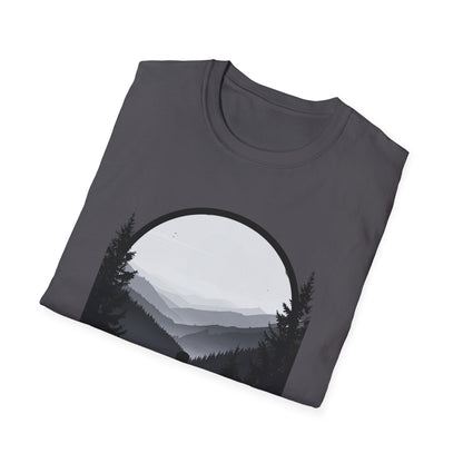 Man and Dog Mountain View T-Shirt – Outdoor Adventure Design