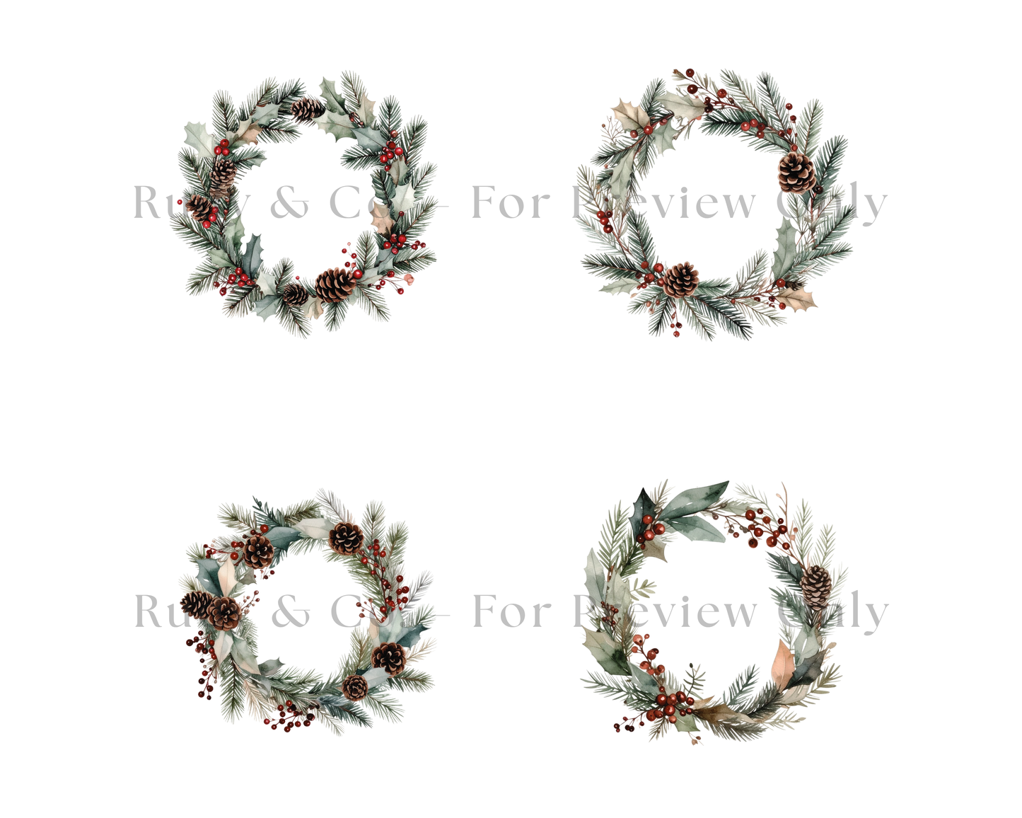 Earthy Christmas Wreaths - Clip Art Set