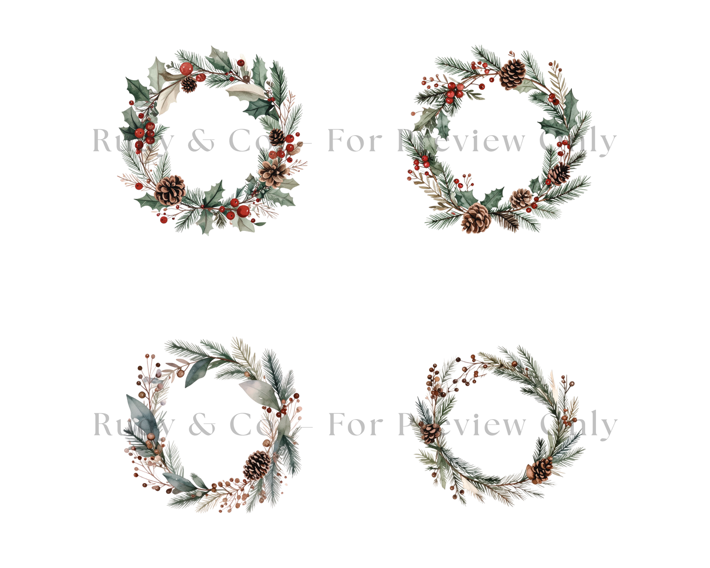 Earthy Christmas Wreaths - Clip Art Set