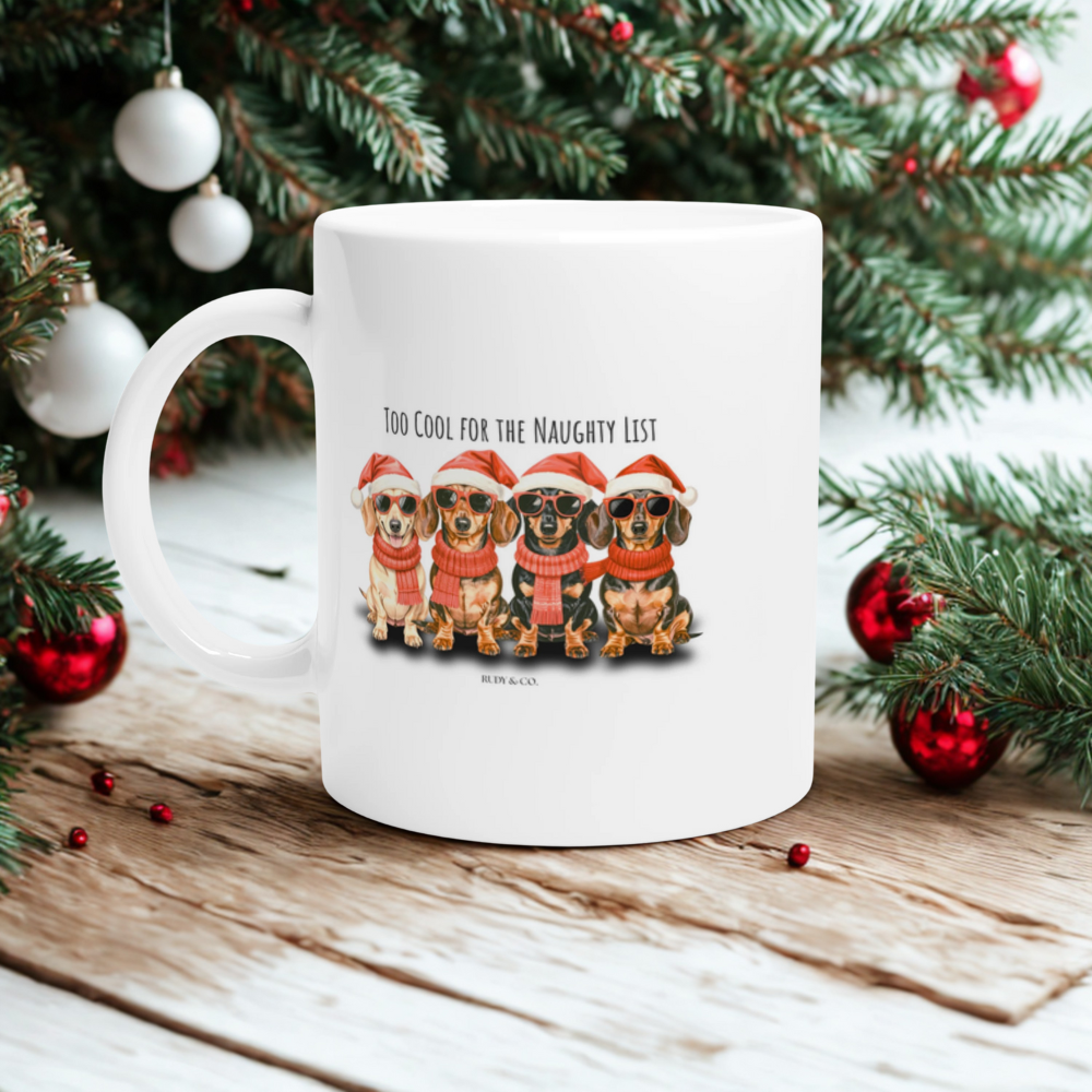 Santa’s Cool Crew - Dachshund Christmas Mug - Too Cool for the Naughty List