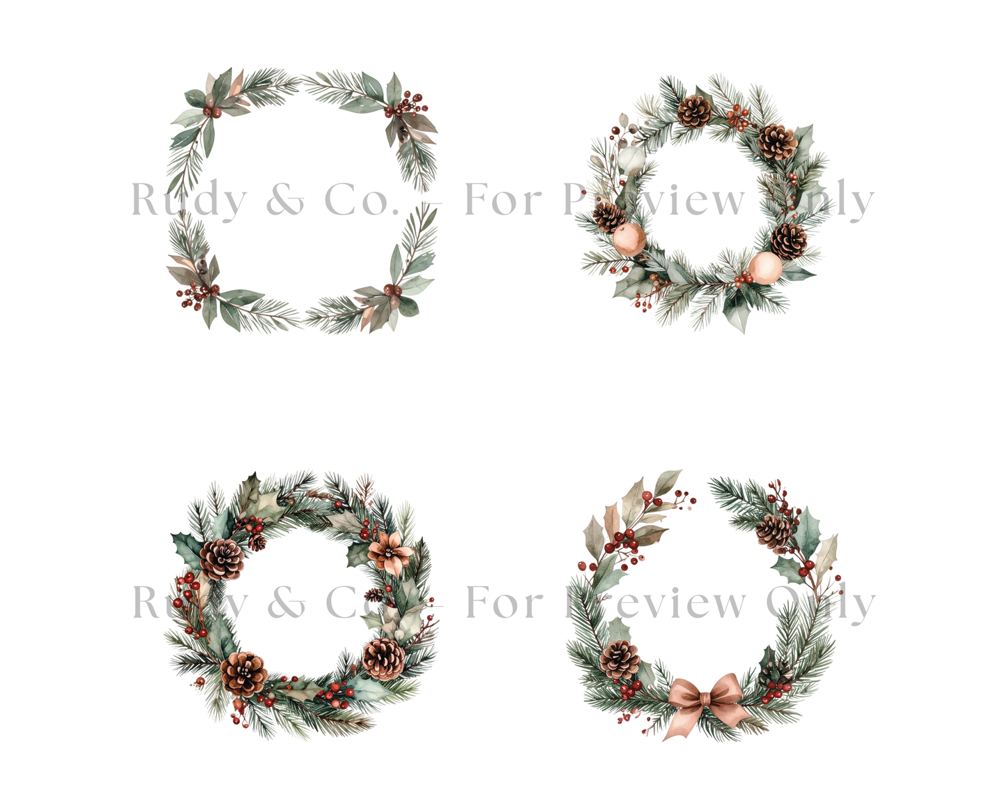 Earthy Christmas Wreaths - Clip Art Set