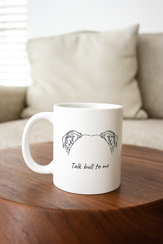 Funny English Bulldog Mug – “Talk Bull To Me” – Dog Lover Gift, Humorous Coffee Cup