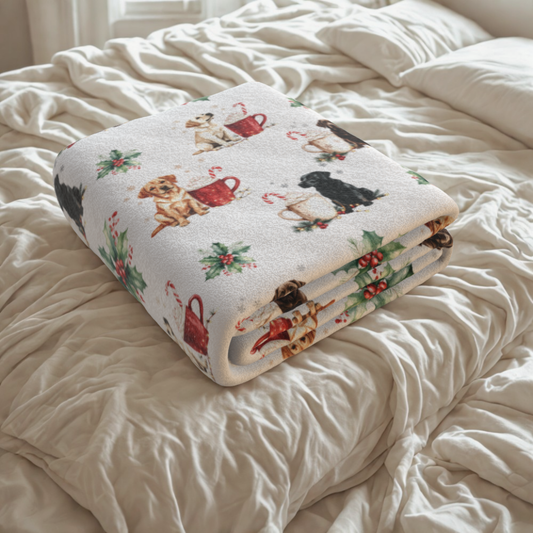 Holly & Hot Cocoa Labradors - Plush Fleece Blanket