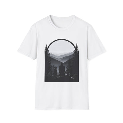 Man and Dog Mountain View T-Shirt – Outdoor Adventure Design
