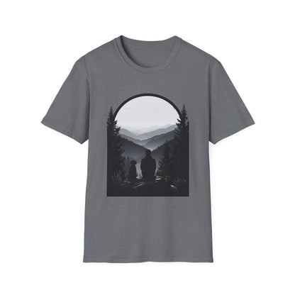Man and Dog Mountain View T-Shirt – Outdoor Adventure Design