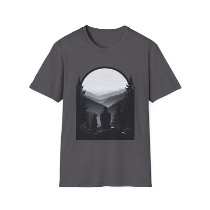 Man and Dog Mountain View T-Shirt – Outdoor Adventure Design