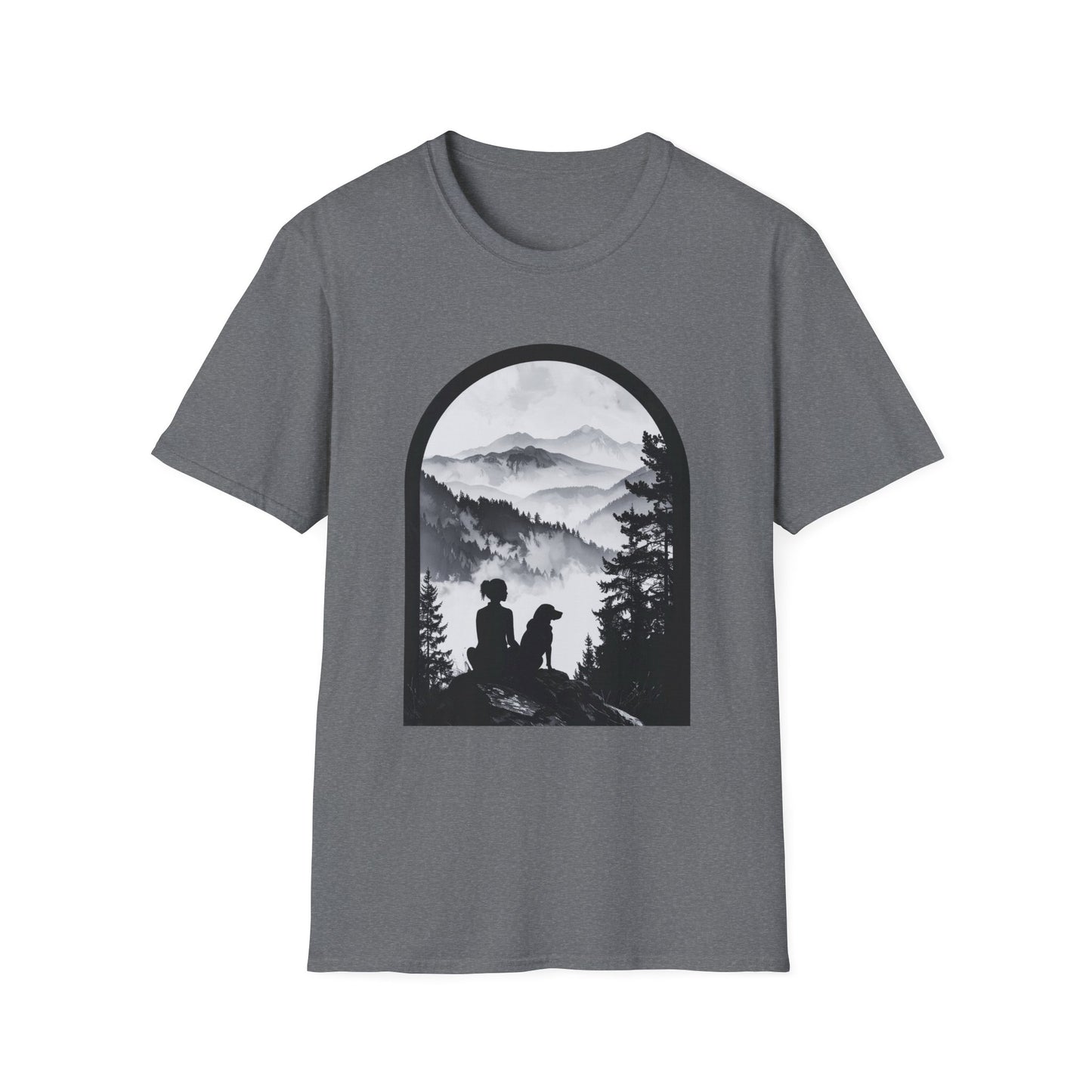 Woman and Dog Mountain View T-Shirt – Outdoor Adventure Design