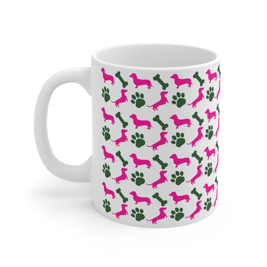 Hot Pink & Forest Green Breed Pattern Coffee Mug