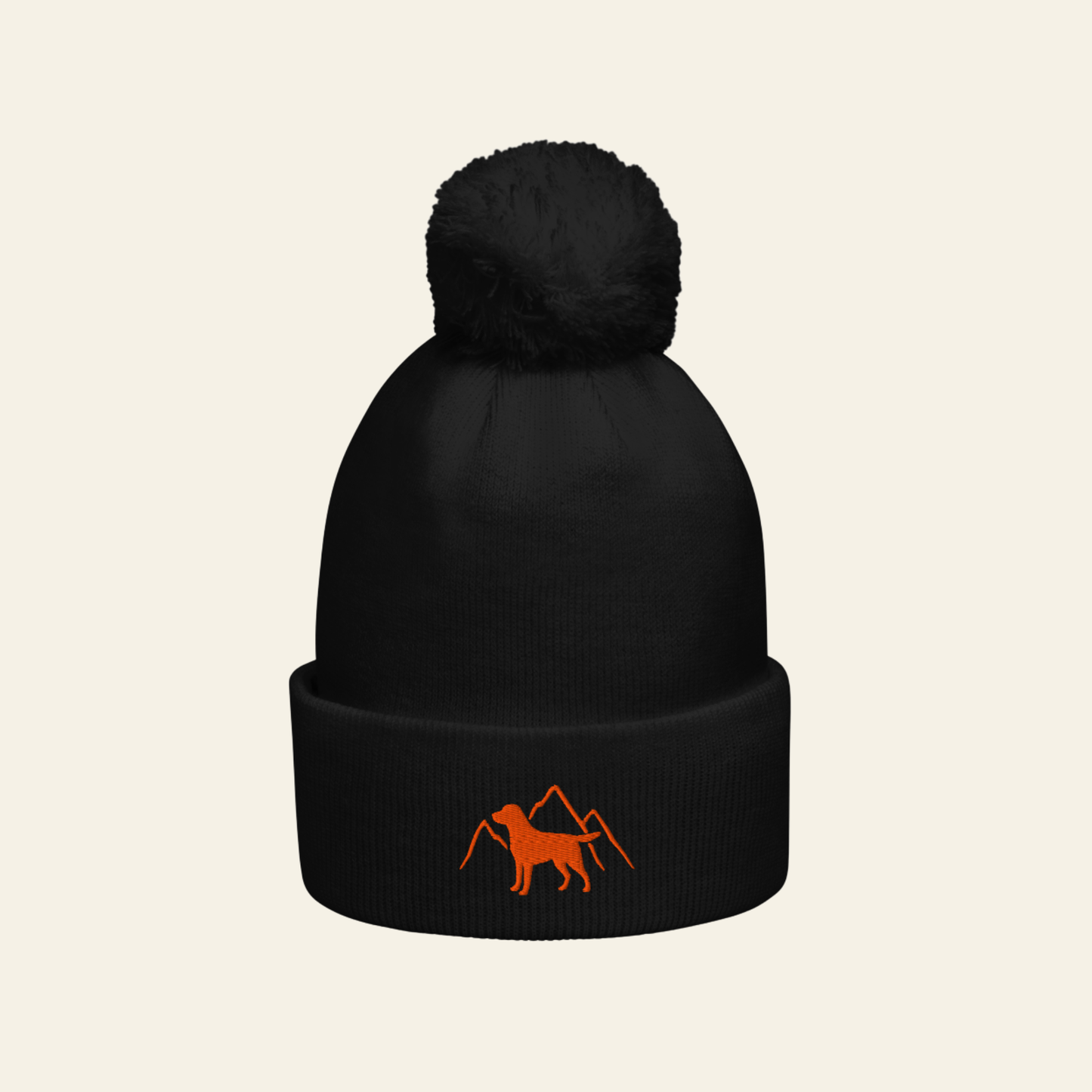 Rudy & Co. Signature Pom Pom Beanie – Orange Embroidery