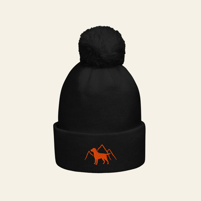 Rudy & Co. Signature Pom Pom Beanie – Orange Embroidery