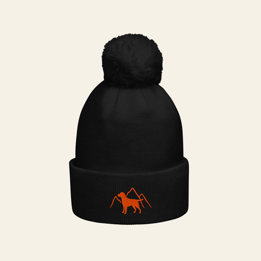 Rudy & Co. Signature Pom Pom Beanie – Orange Embroidery