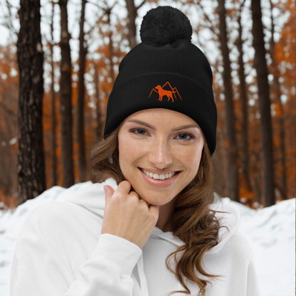 Rudy & Co. Signature Pom Pom Beanie – Orange Embroidery
