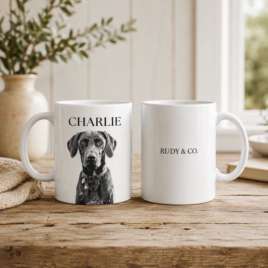 Personalised Pet Mug – Custom Black & White Dog Portrait