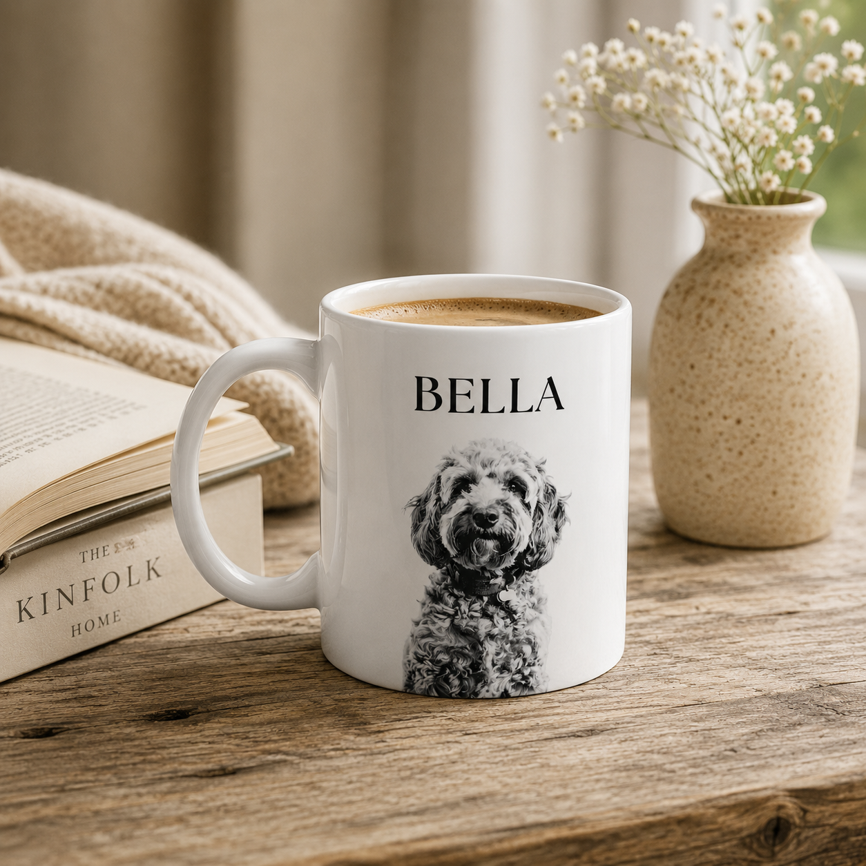 Personalised Pet Mug – Custom Black & White Dog Portrait