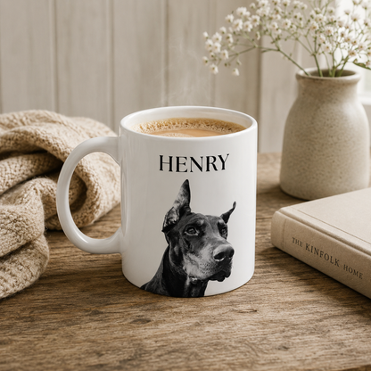 Personalised Pet Mug – Custom Black & White Dog Portrait