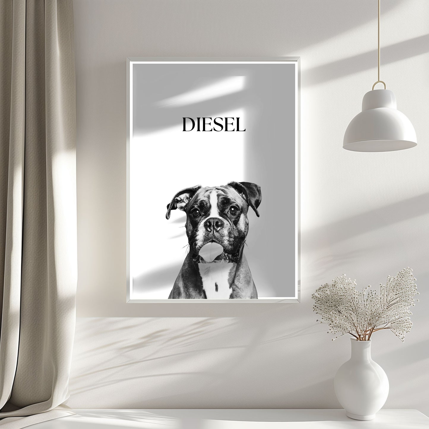 Custom Black & White Pet Portrait | Minimalist Digital Wall Art | Personalised Pet Print with Name | Rudy & Co.