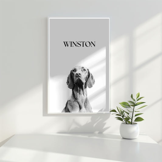 Custom Black & White Pet Portrait | Minimalist Digital Wall Art | Personalised Pet Print with Name | Rudy & Co.