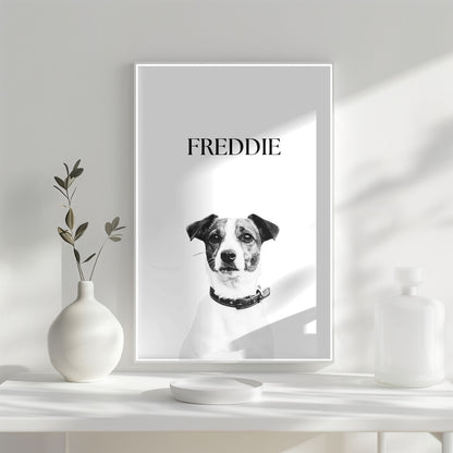 Custom Black & White Pet Portrait | Minimalist Digital Wall Art | Personalised Pet Print with Name | Rudy & Co.