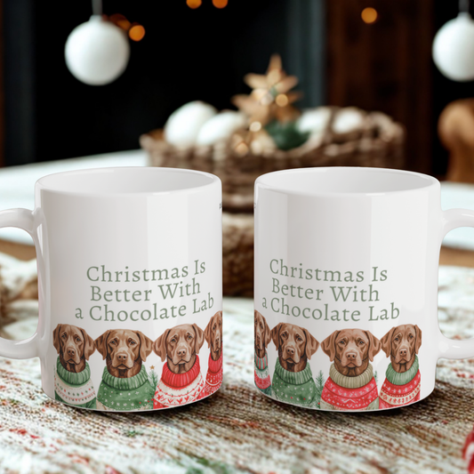 Christmas Is Better With a Chocolate Lab – Cozy Watercolor Labrador Christmas Mug