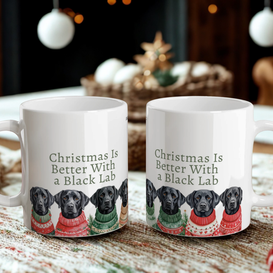 Christmas Is Better With a Black Lab – Cozy Watercolor Labrador Christmas Mug