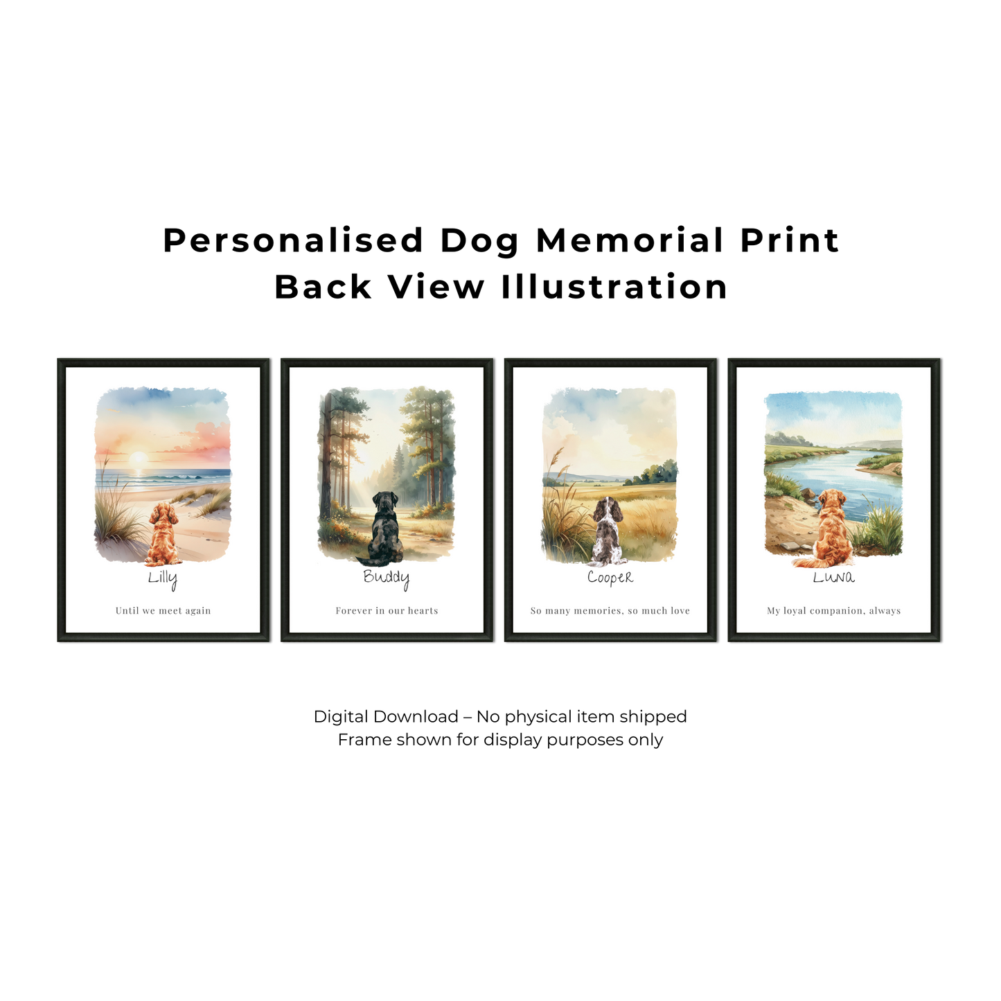 Personalised Dog Memorial Digital Art – Back View Illustration