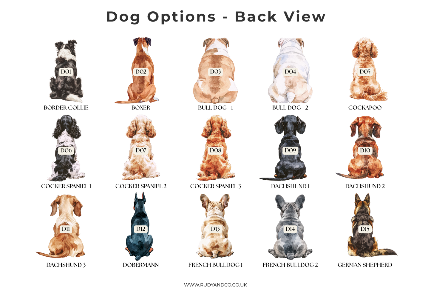 Personalised Dog Memorial Digital Art – Back View Illustration