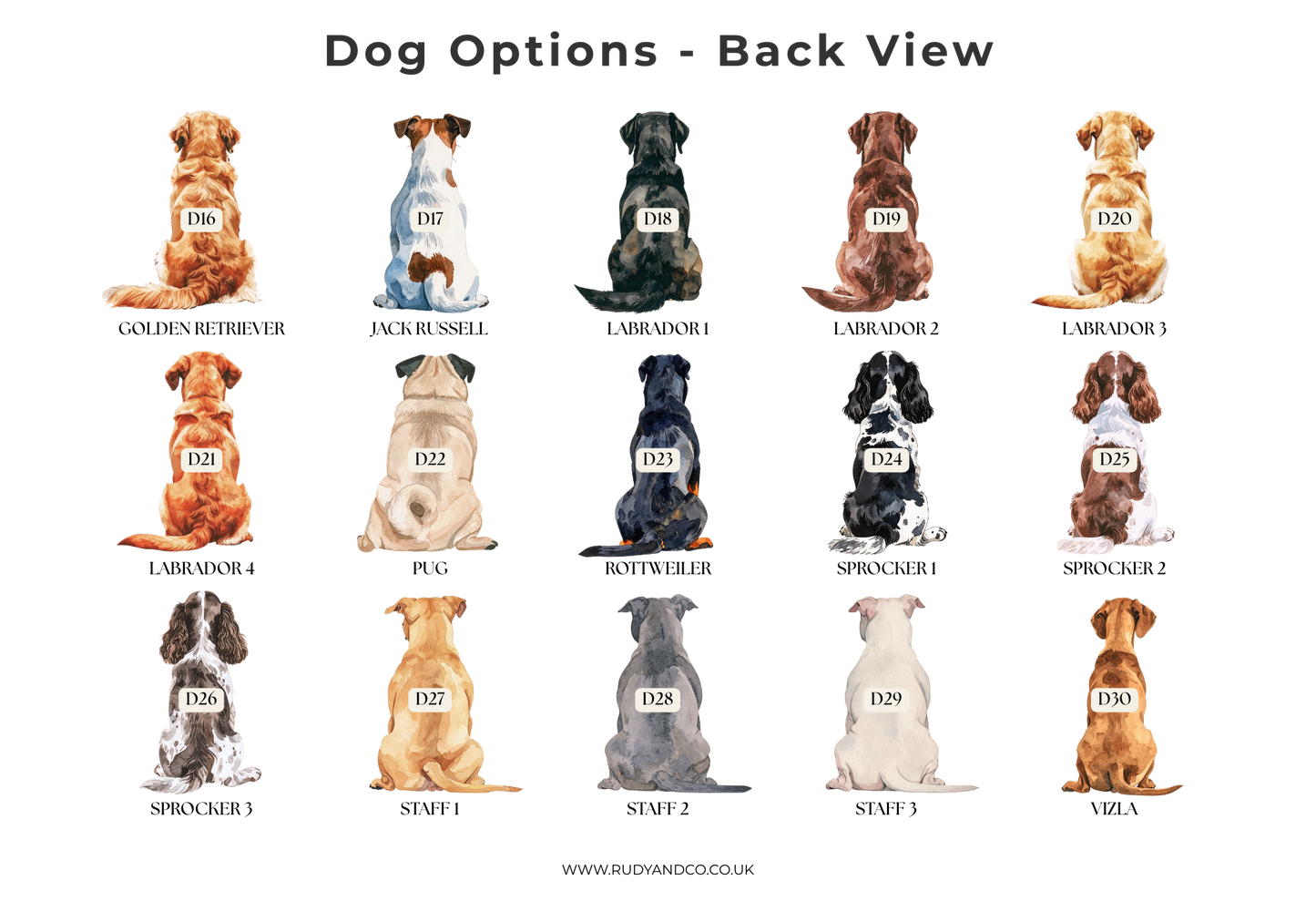 Personalised Dog Memorial Digital Art – Back View Illustration