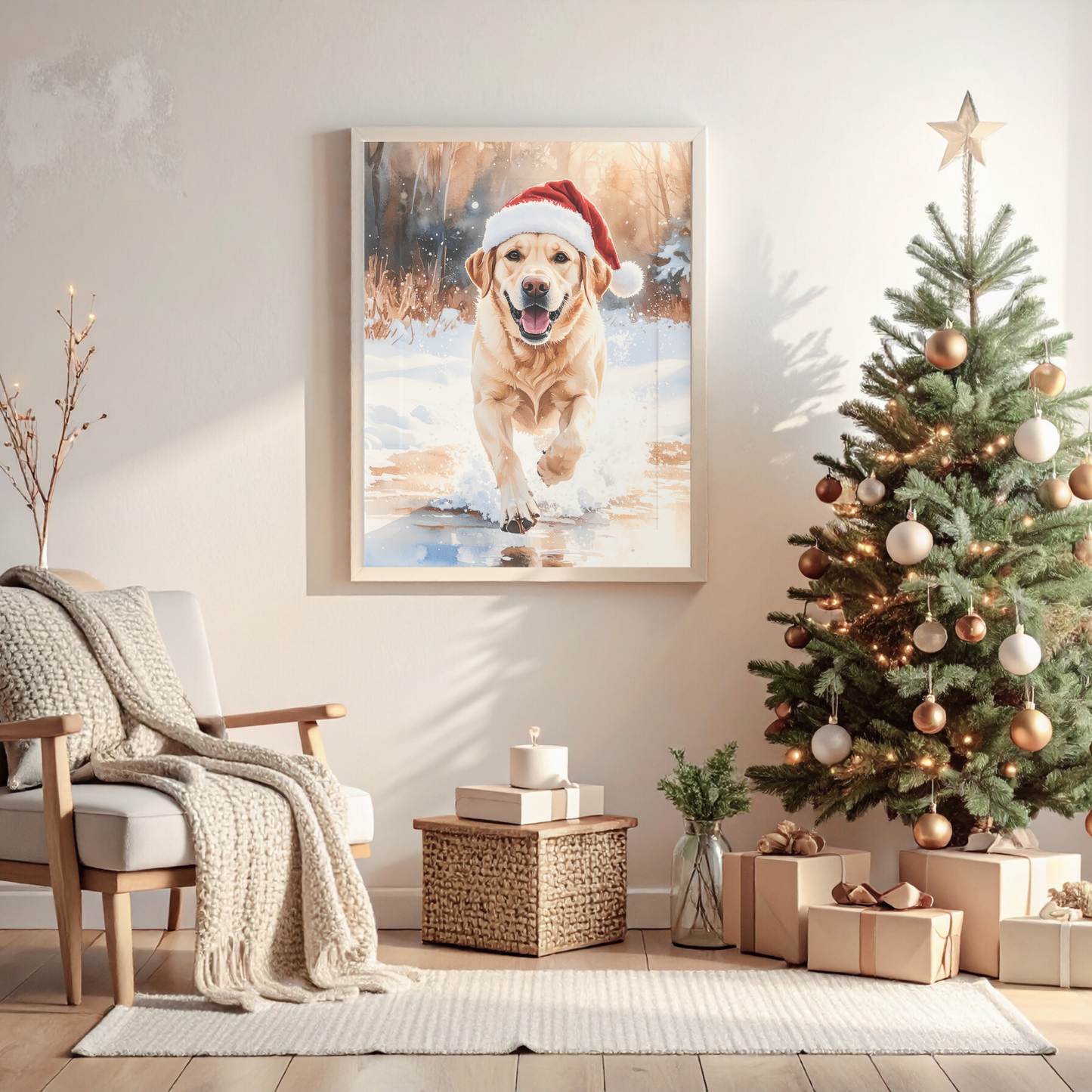 Festive Dash – Yellow Labrador Christmas Digital Art Print