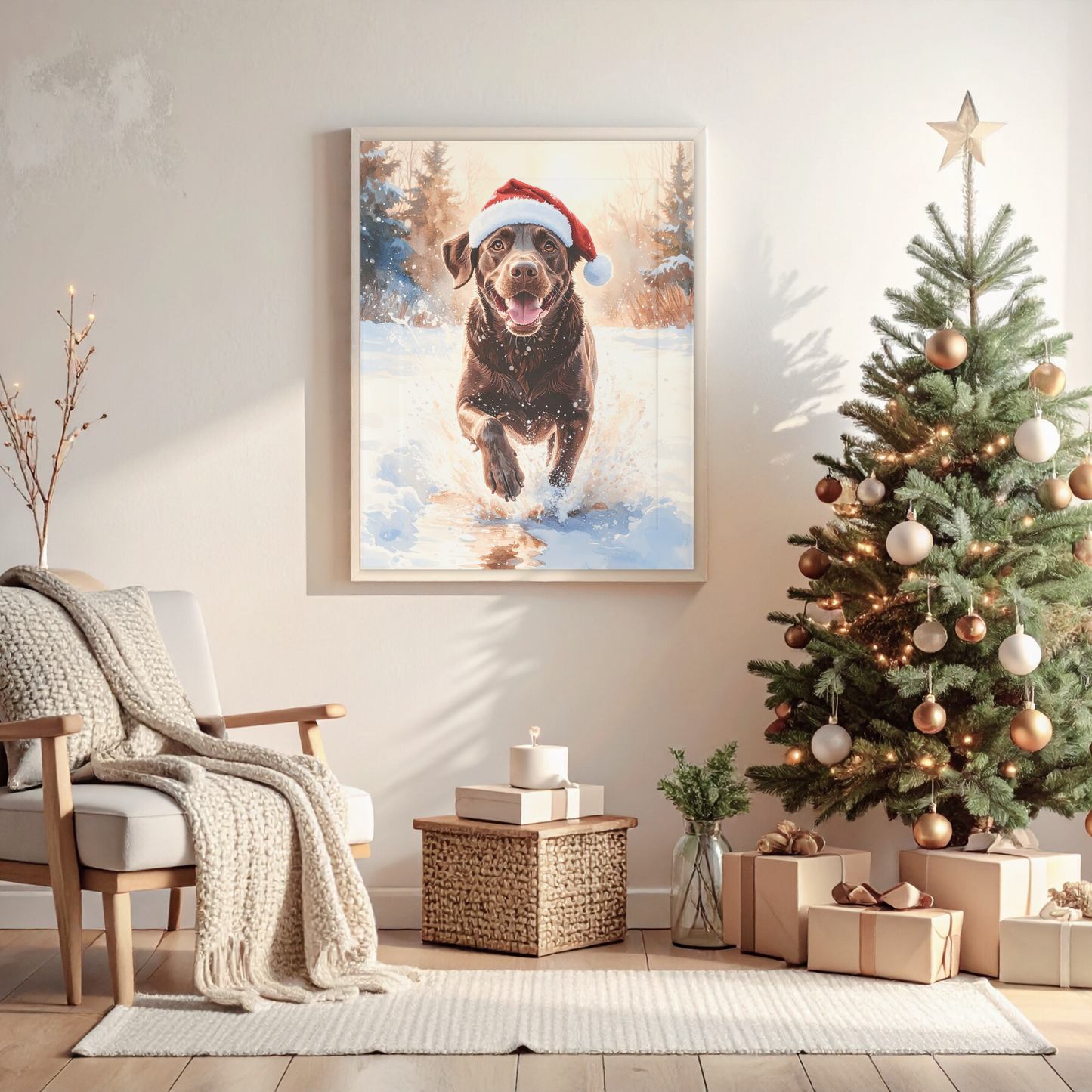 Festive Dash – Chocolate Labrador Christmas Digital Art Print