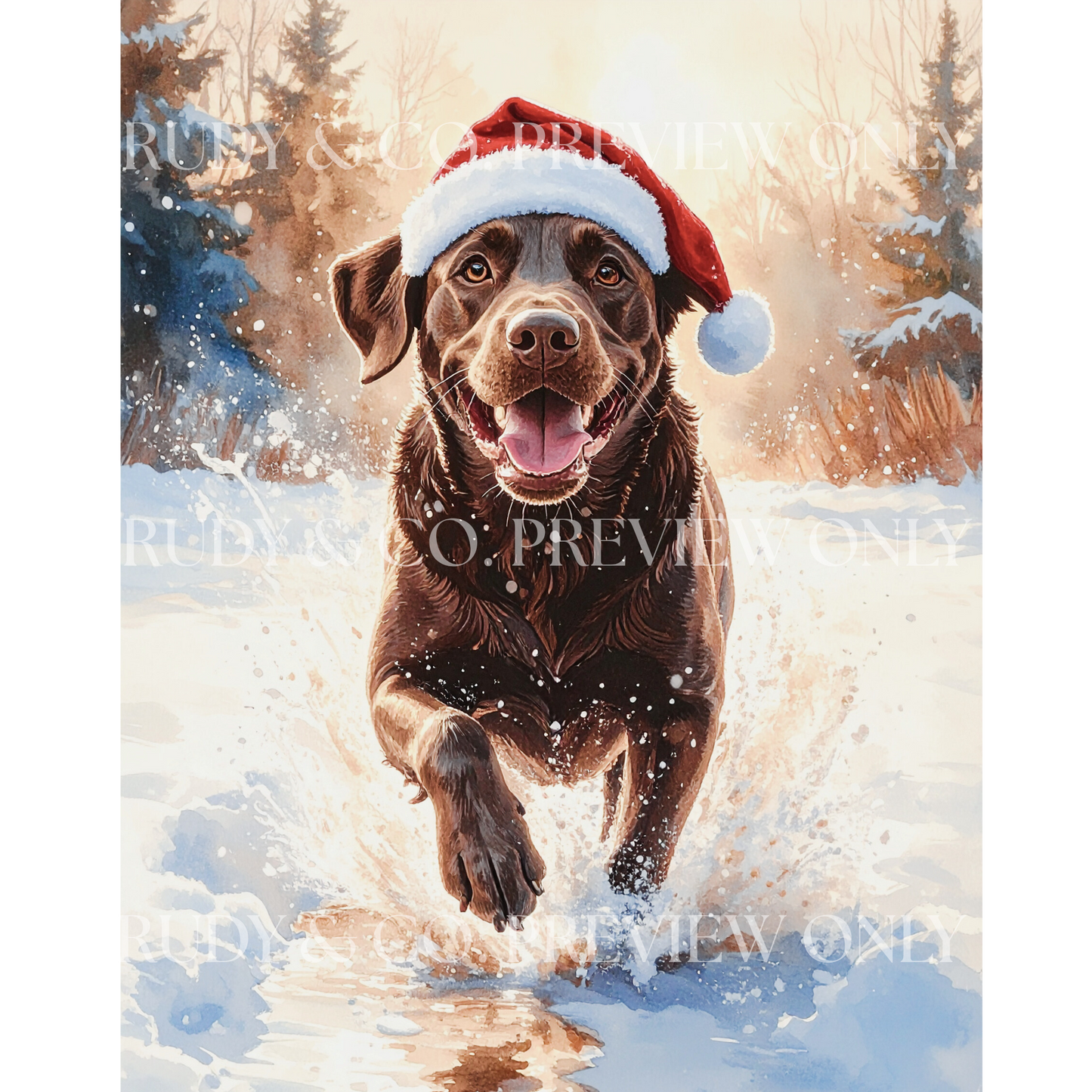 Festive Dash – Chocolate Labrador Christmas Digital Art Print