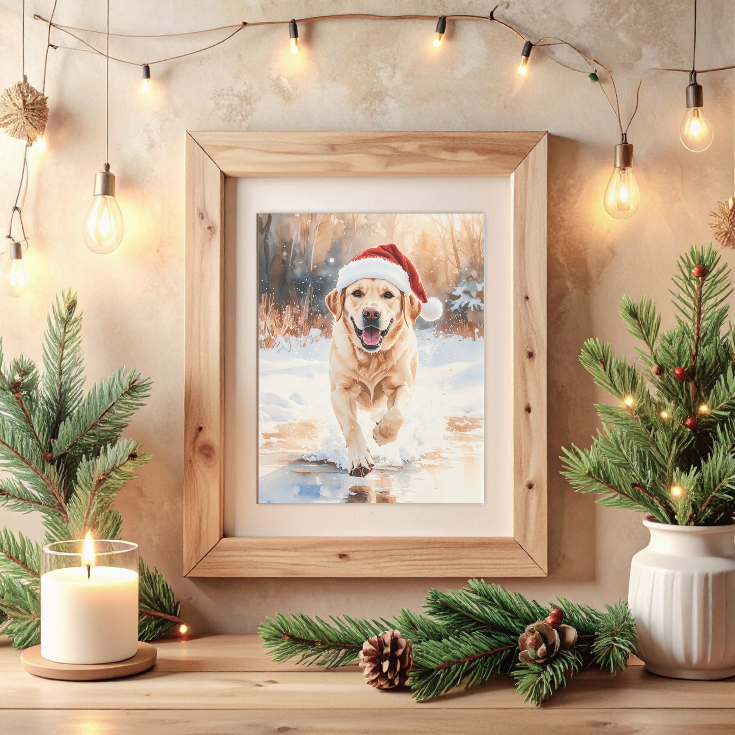 Festive Dash – Yellow Labrador Christmas Digital Art Print