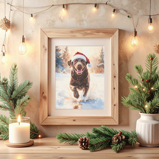 Festive Dash – Chocolate Labrador Christmas Digital Art Print