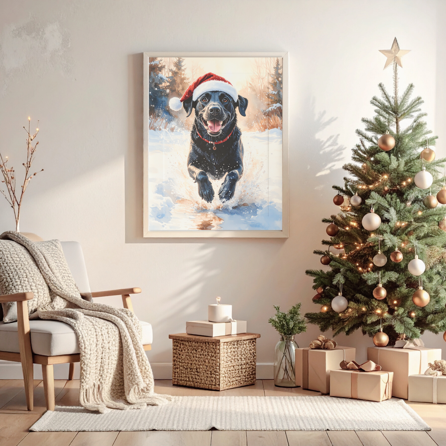 Festive Dash – Black Labrador Christmas Digital Art Print