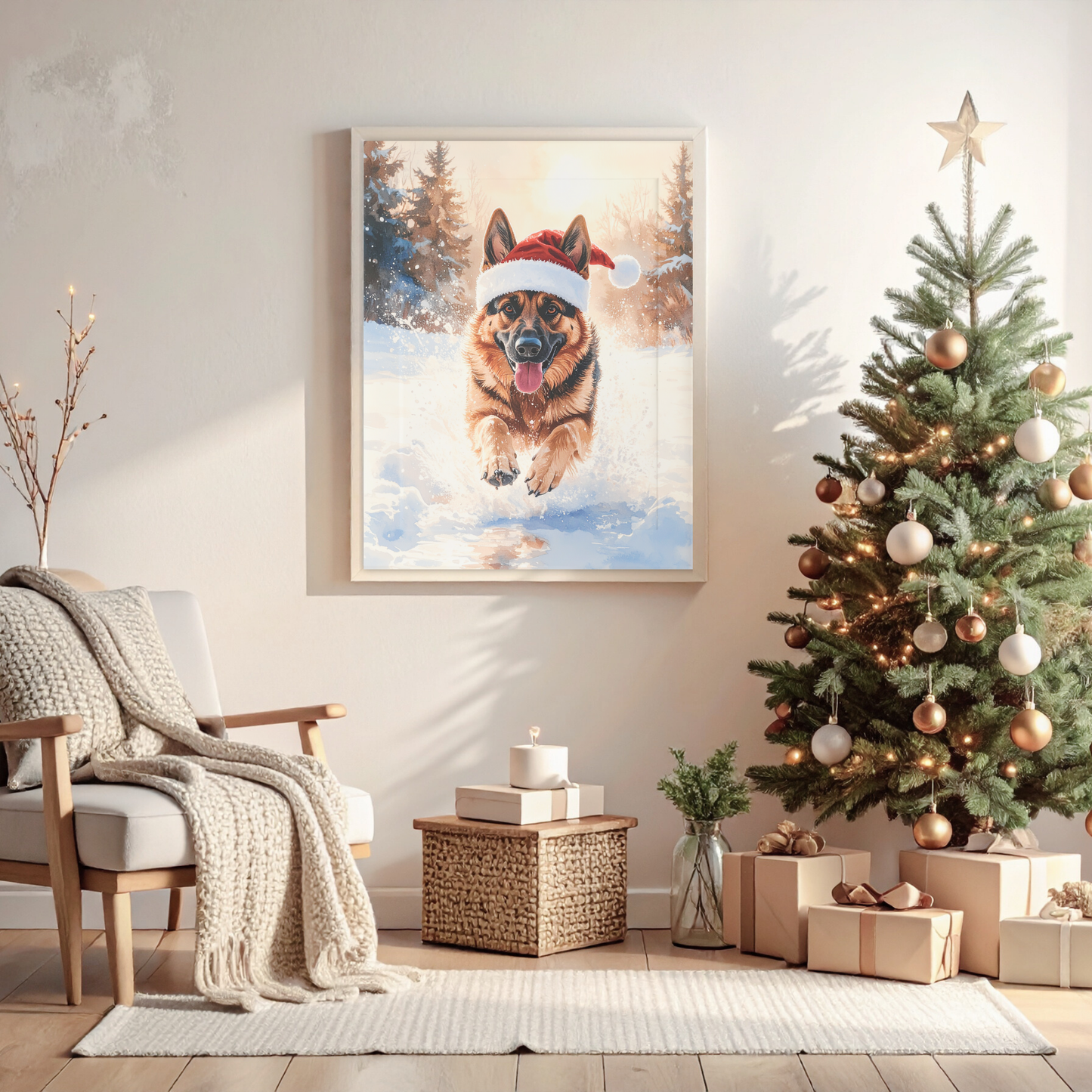Festive Dash – German Shepherd Christmas Digital Art Print