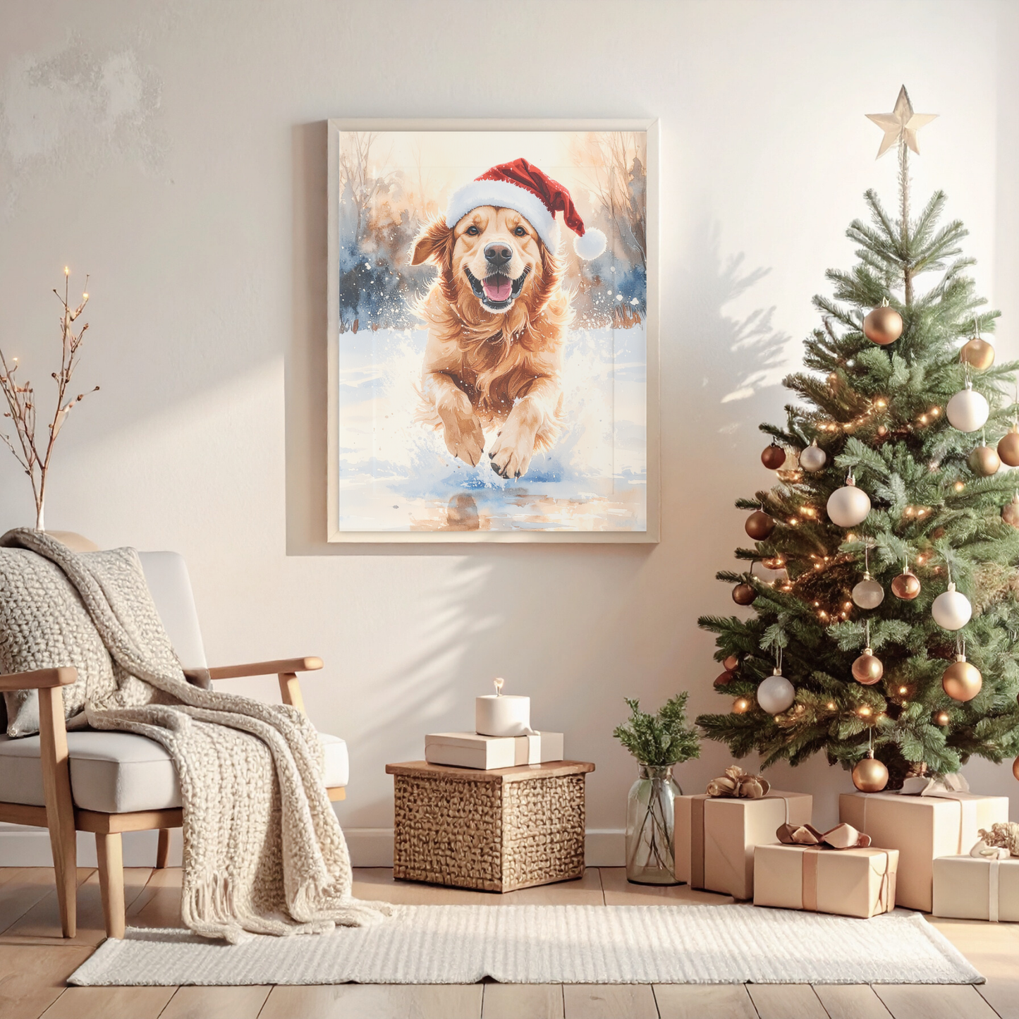 Festive Dash – Golden Retriever Christmas Digital Art Print
