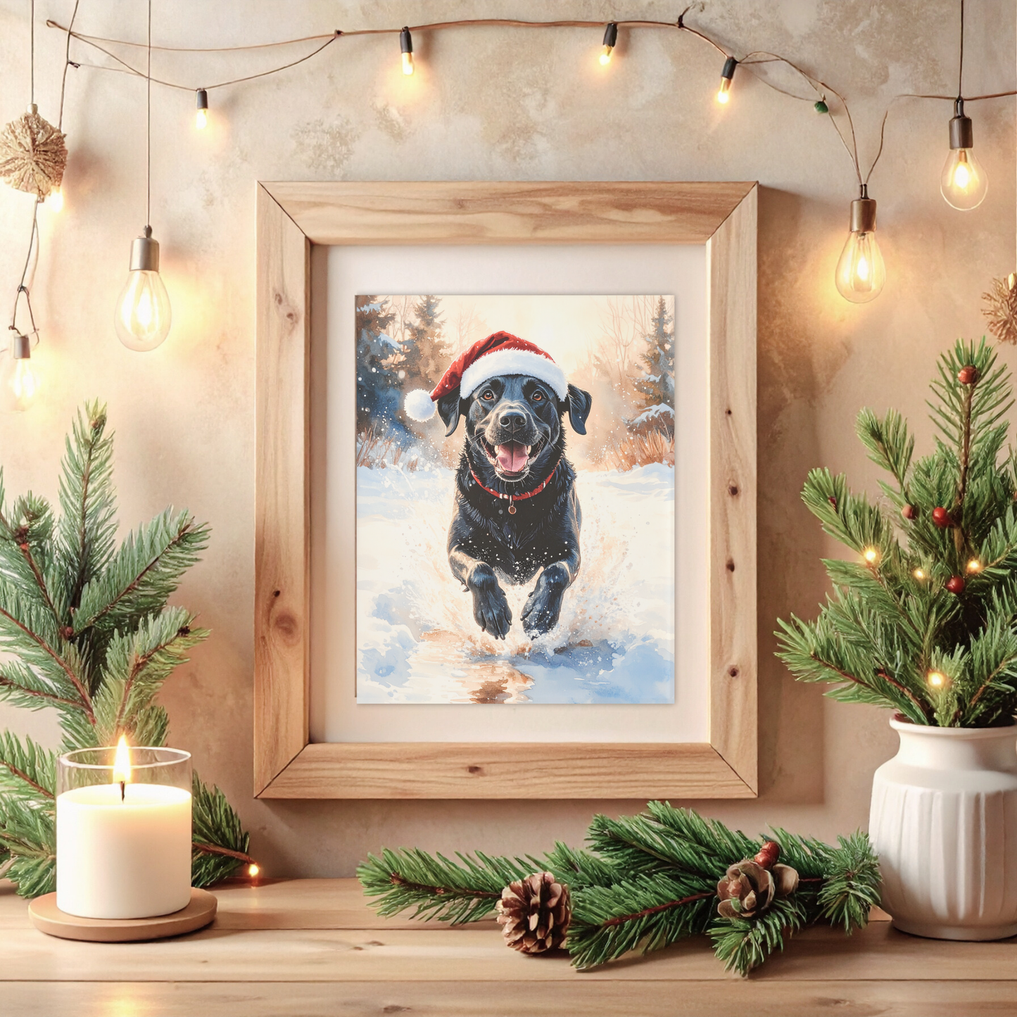Festive Dash – Black Labrador Christmas Digital Art Print