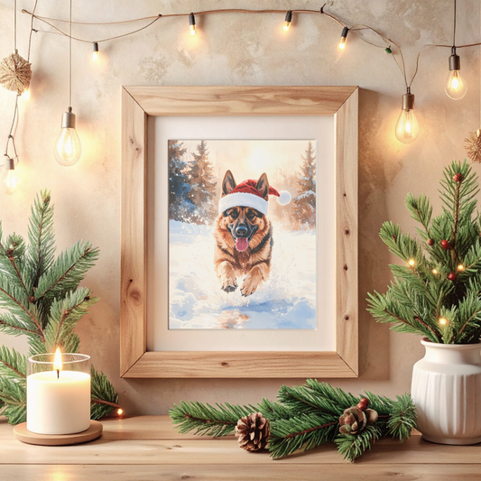Festive Dash – German Shepherd Christmas Digital Art Print