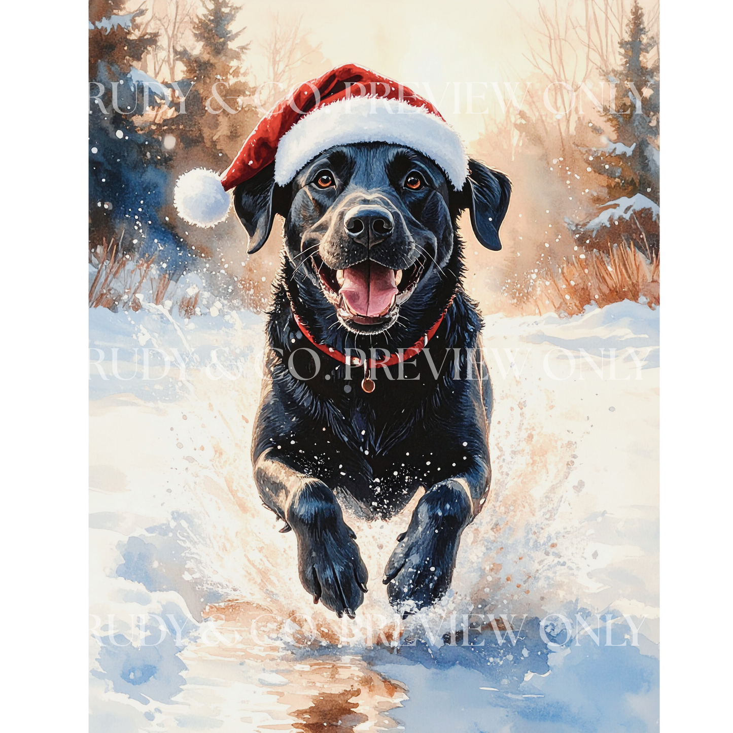 Festive Dash – Black Labrador Christmas Digital Art Print